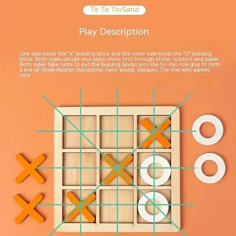Montessori XO Holzspiel – Tic-Tac-Toe Lernspiel für Konzentration & logisches Denken ab 3 Jahre