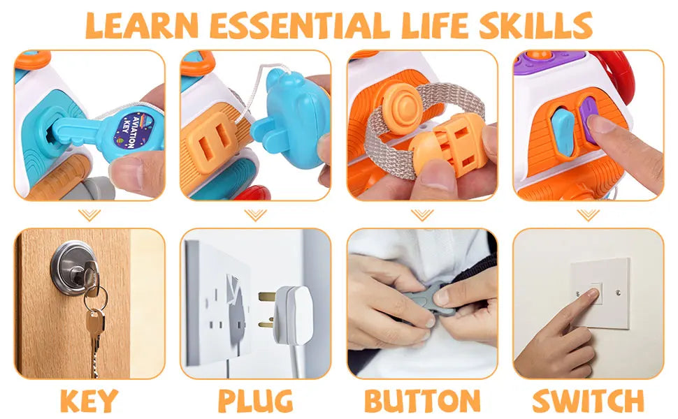 Baby Busy Board Würfel – Montessori Sensorikspielzeug für Kleinkinder | Lernspielzeug zur Förderung der Feinmotorik und ideal für unterwegs ab 1 Jahr