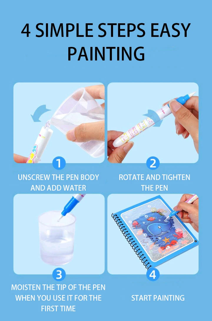 🖍️ Montessori Wasser-Malbuch – Wiederverwendbarer Malspaß mit Wasser ab 3 Jahre