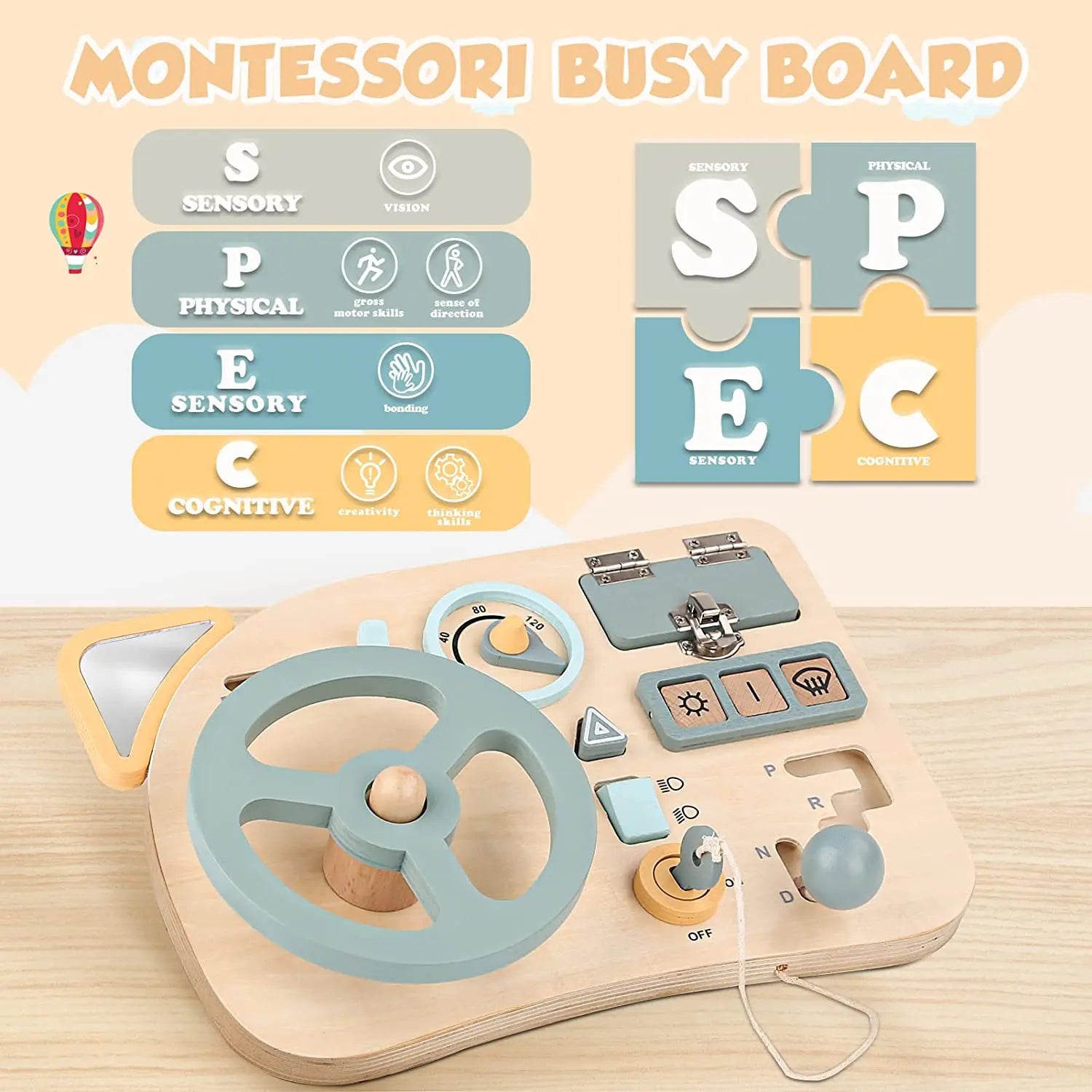 Montessori Lenkrad Busy Board aus Holz – Spielspaß für kleine Autofans