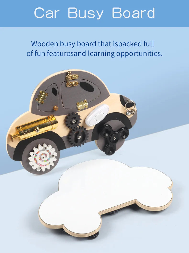 Montessori Lenkrad Busy Board aus Holz – Spielspaß für kleine Autofans