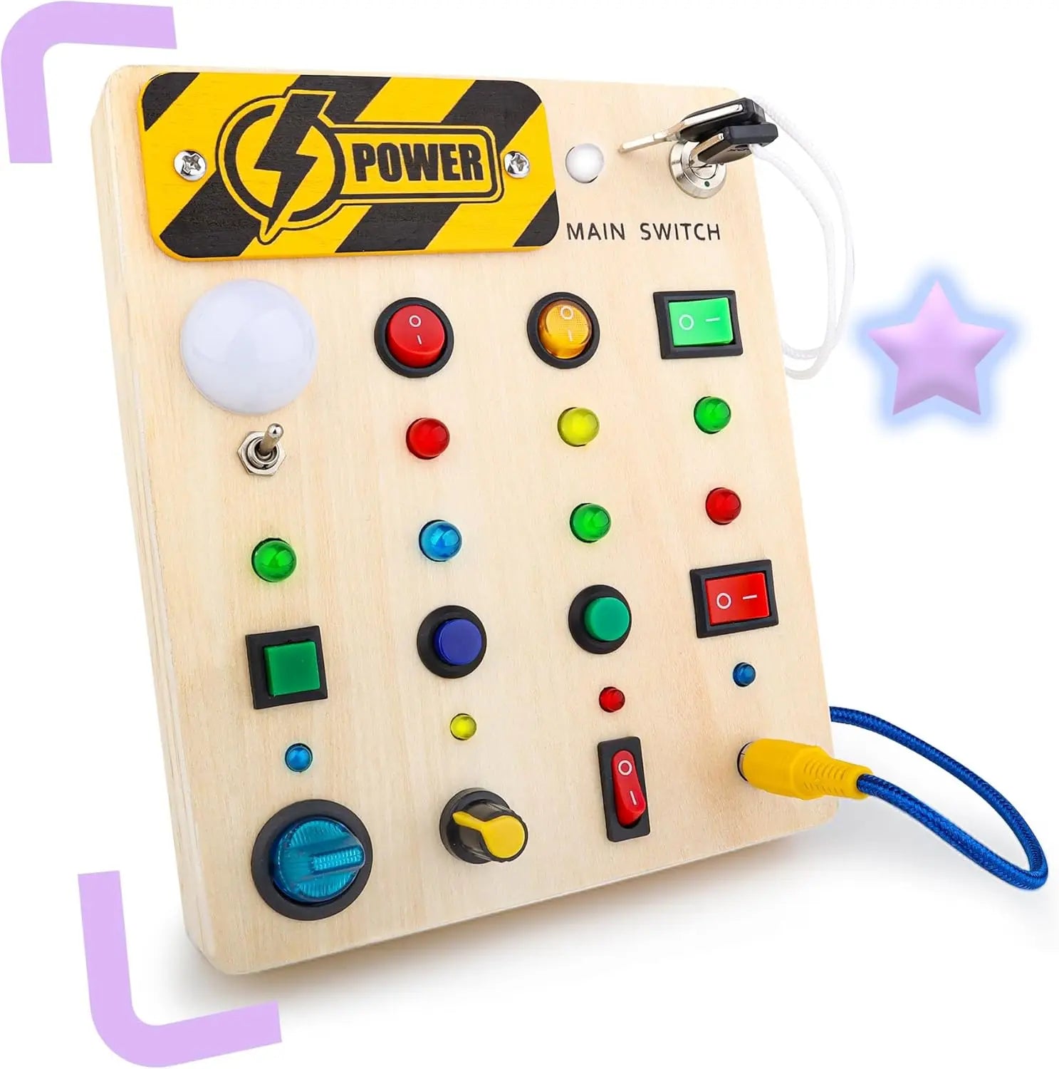 Montessori Radio Busy Board mit LED – Lernspielzeug aus Holz ab 2/3 Jahren