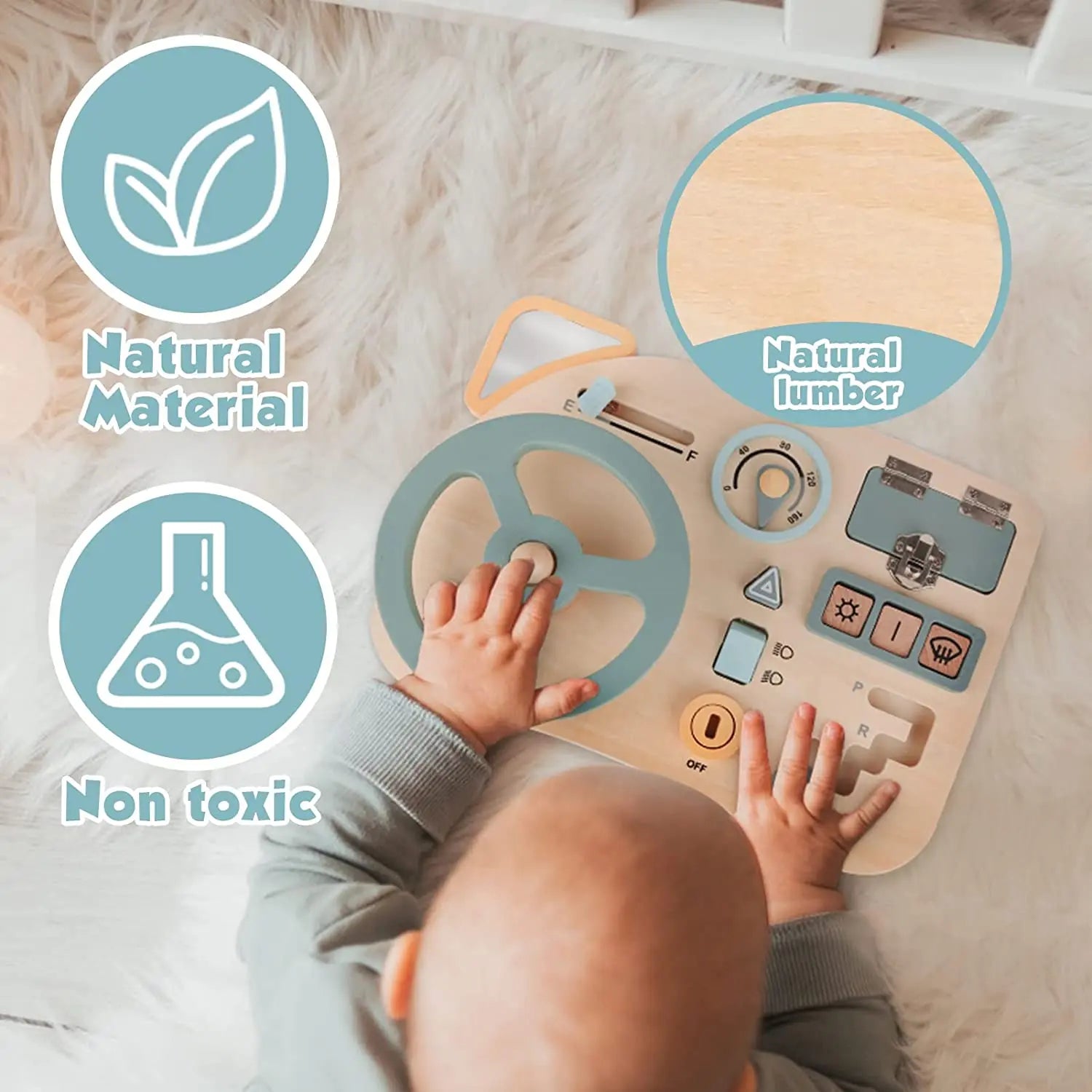 Montessori Lenkrad Busy Board aus Holz – Spielspaß für kleine Autofans