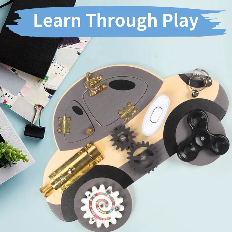 Montessori Lenkrad Busy Board aus Holz – Spielspaß für kleine Autofans
