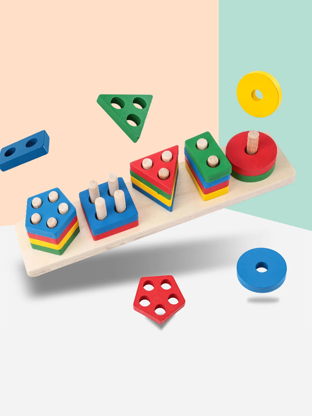 Holz Lernspielzeug – Bunte Geometrie Formen ab 2 Jahren