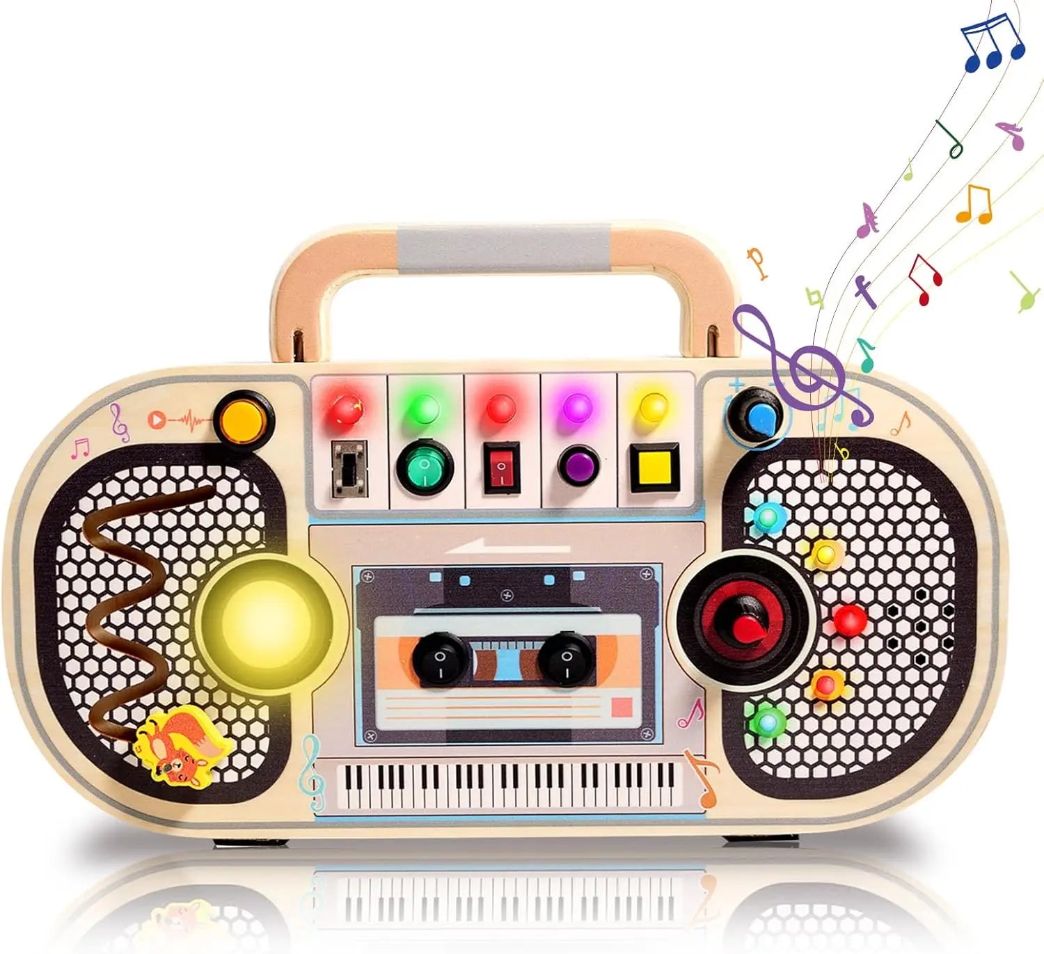 Montessori Radio Busy Board mit LED – Lernspielzeug aus Holz ab 2/3 Jahren