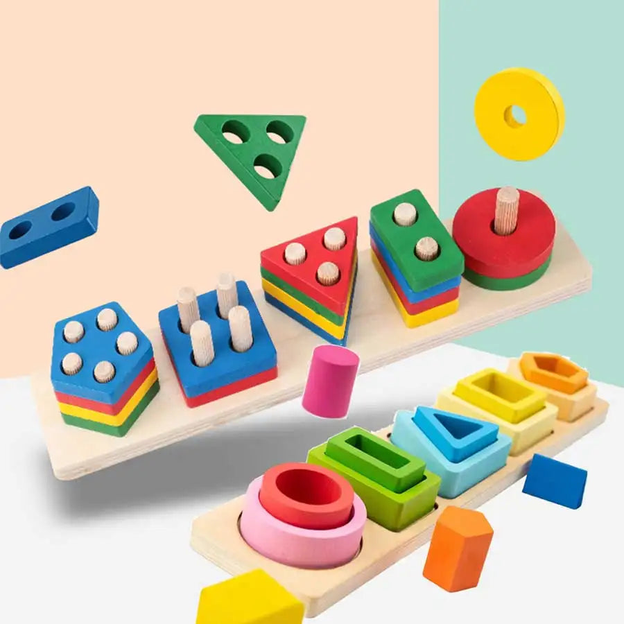 Holz Lernspielzeug – Bunte Geometrie Formen ab 2 Jahren