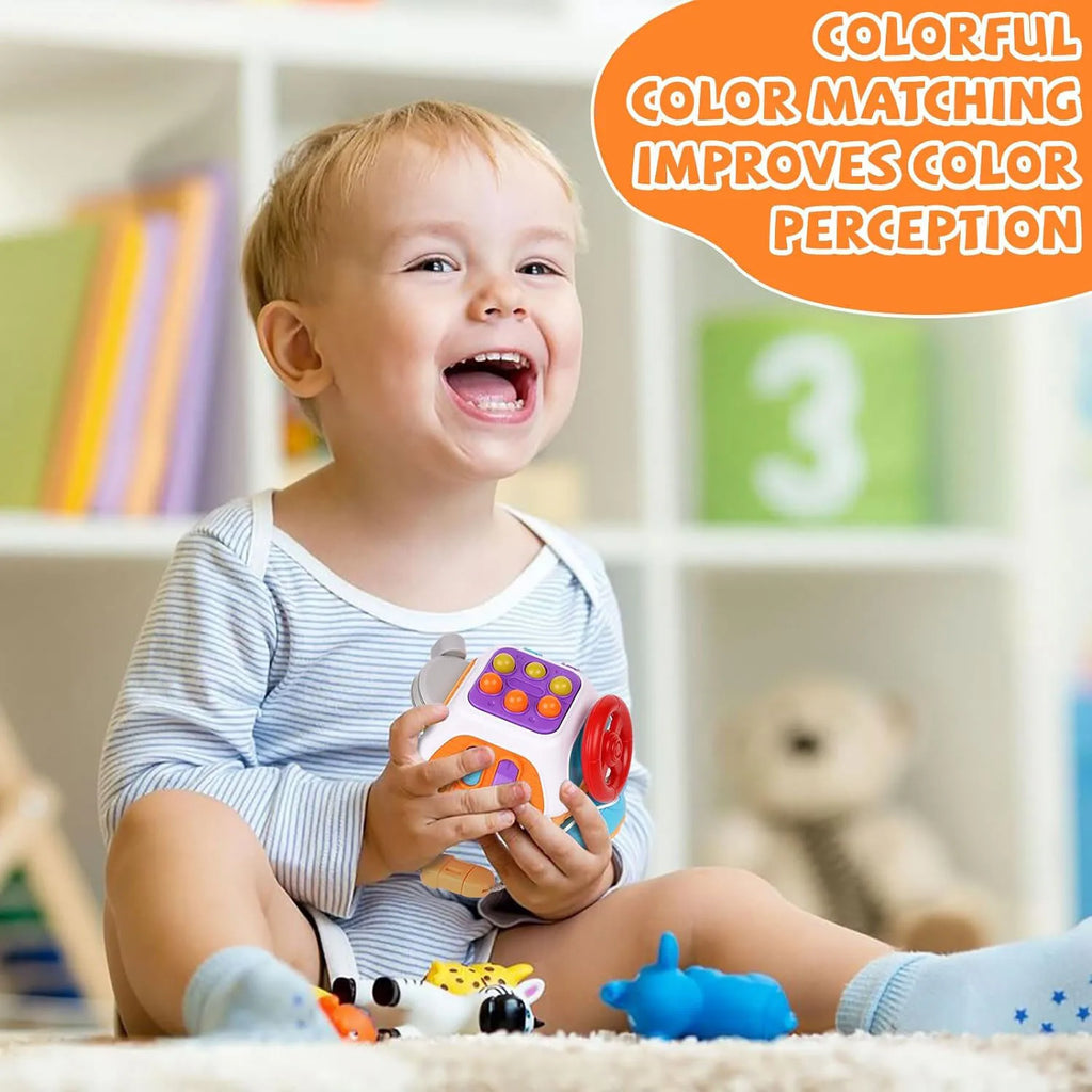 Baby Busy Board Würfel – Montessori Sensorikspielzeug für Kleinkinder | Lernspielzeug zur Förderung der Feinmotorik und ideal für unterwegs ab 1 Jahr