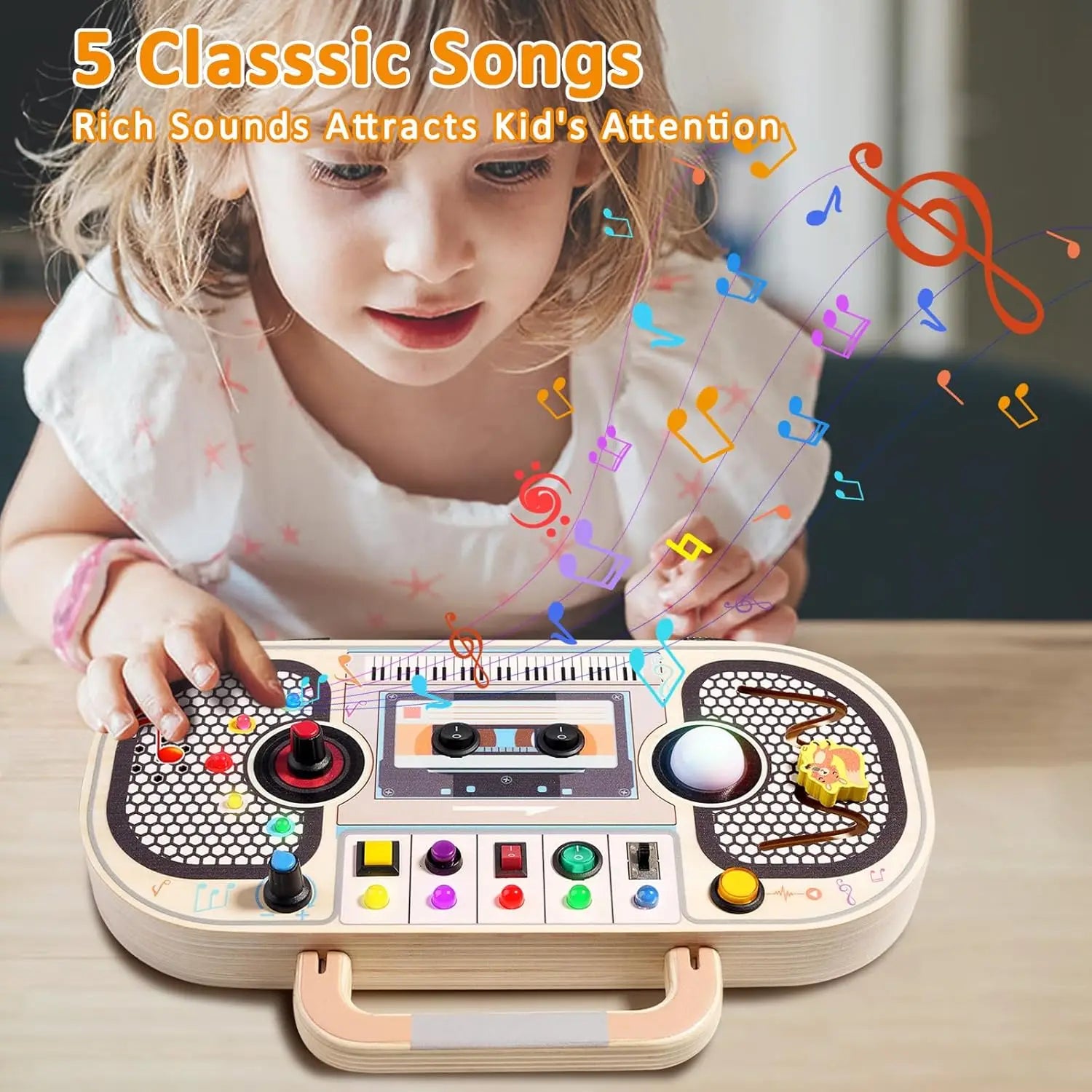 Montessori Radio Busy Board mit LED – Lernspielzeug aus Holz ab 2/3 Jahren