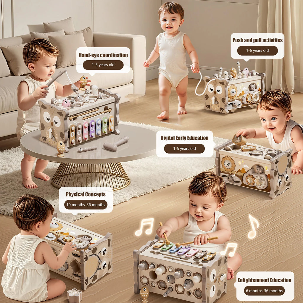 Montessori Eulen-Aktivitätswürfel – 10-in-1 Lernspielzeug für Motorik, Kreativität & Konzentration ab 1-6 Jahre