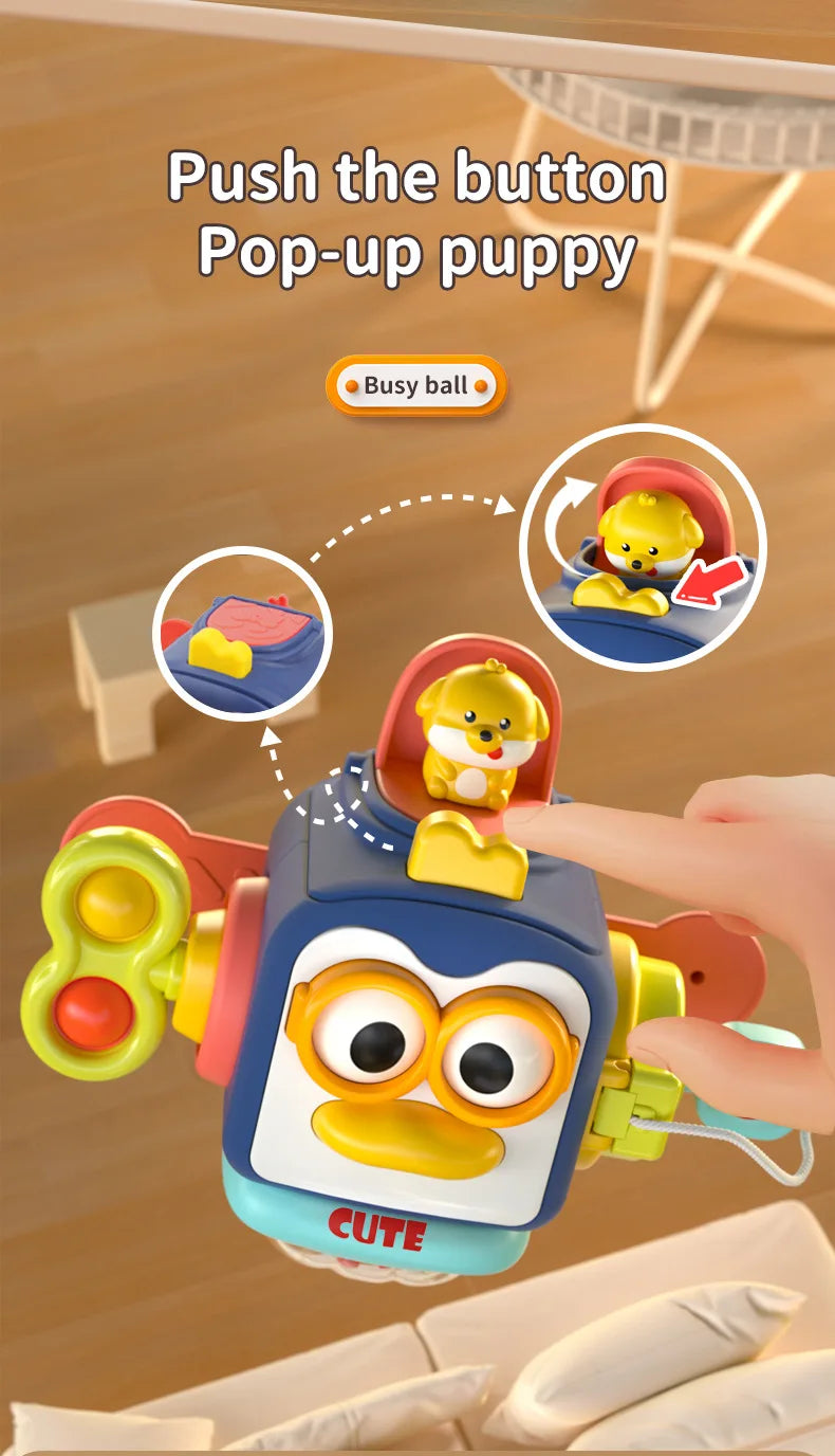 Baby Busy Board Würfel – Montessori Sensorikspielzeug für Kleinkinder | Lernspielzeug zur Förderung der Feinmotorik und ideal für unterwegs ab 1 Jahr