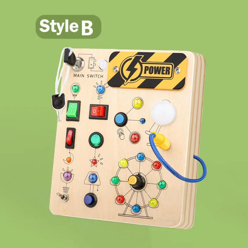 Montessori Radio Busy Board mit LED – Lernspielzeug aus Holz ab 2/3 Jahre