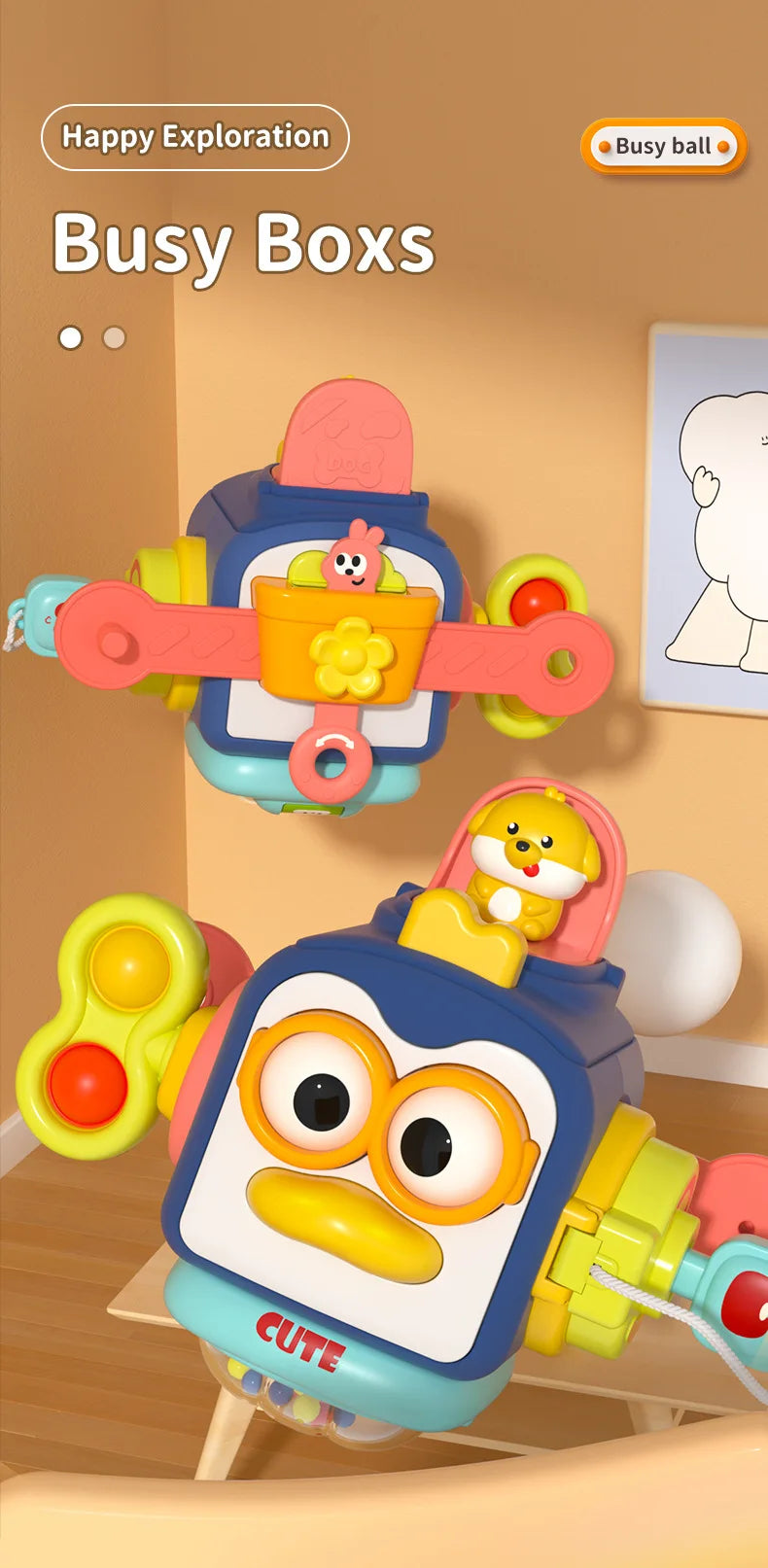 Baby Busy Board Würfel – Montessori Sensorikspielzeug für Kleinkinder | Lernspielzeug zur Förderung der Feinmotorik und ideal für unterwegs ab 1 Jahr