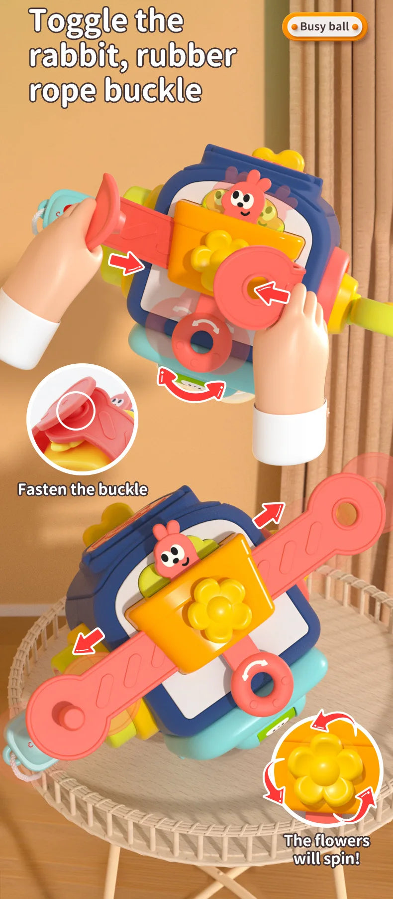 Baby Busy Board Würfel – Montessori Sensorikspielzeug für Kleinkinder | Lernspielzeug zur Förderung der Feinmotorik und ideal für unterwegs ab 1 Jahr