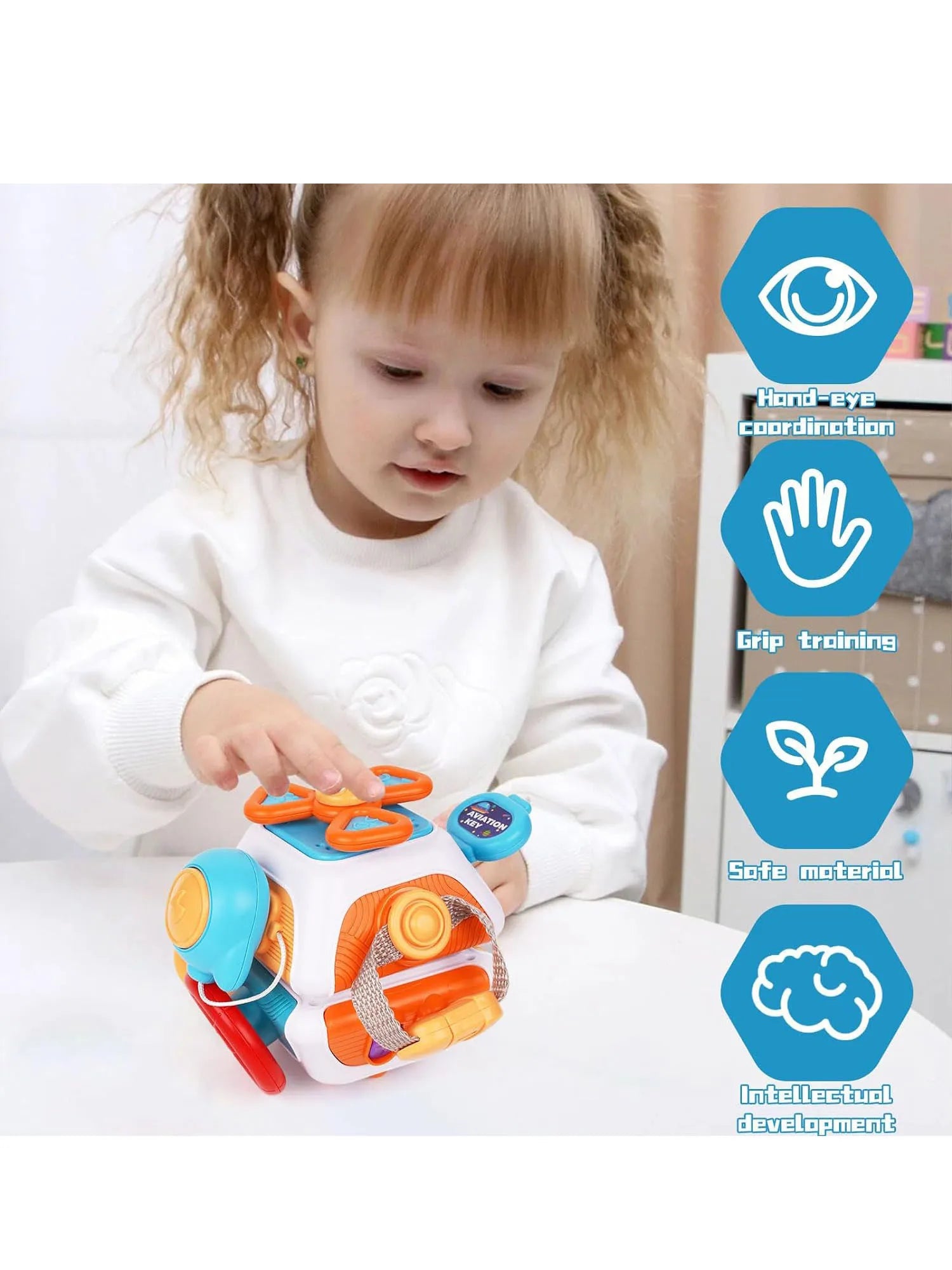 Baby Busy Board Würfel – Montessori Sensorikspielzeug für Kleinkinder | Lernspielzeug zur Förderung der Feinmotorik und ideal für unterwegs ab 1 Jahr