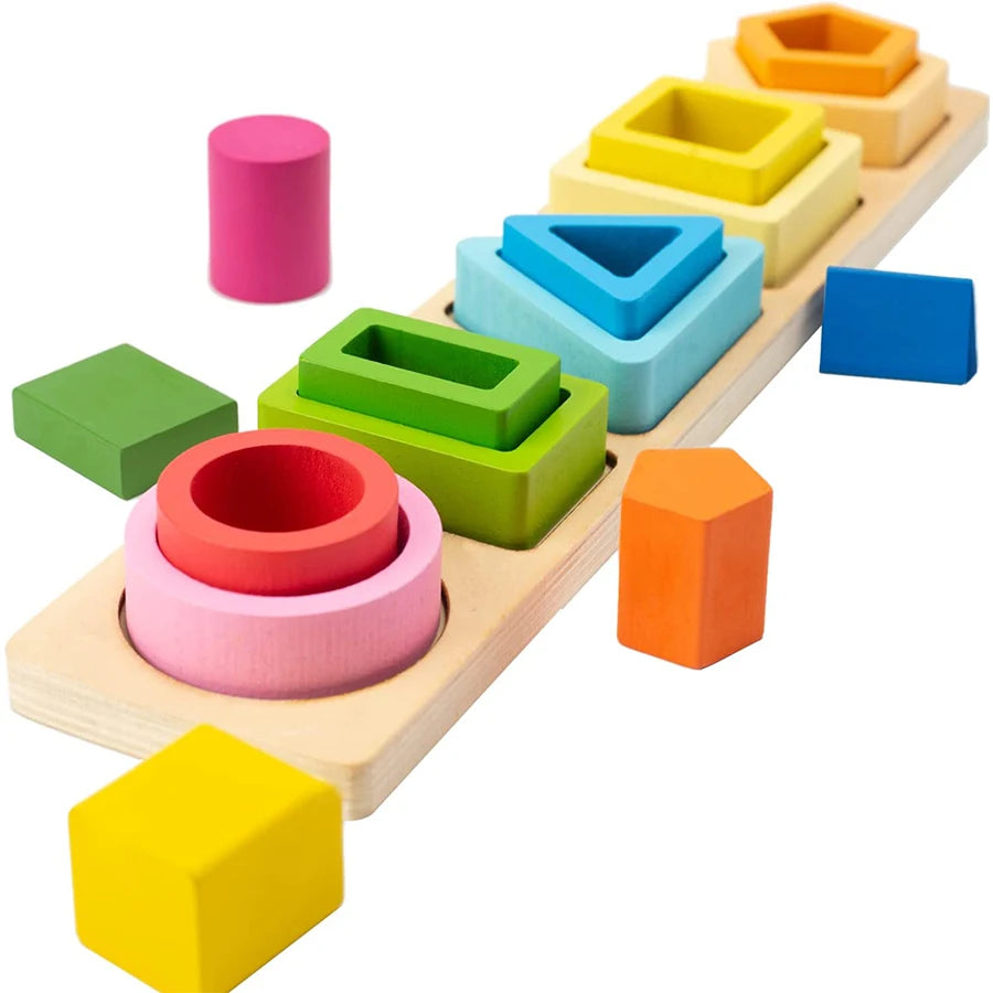 Holz Lernspielzeug – Bunte Geometrie Formen ab 2 Jahren